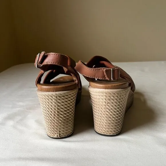 Igi&amp;Co Platform Wedge Sandals Brown Leather Strappy Slingback Made in Italy 6.5