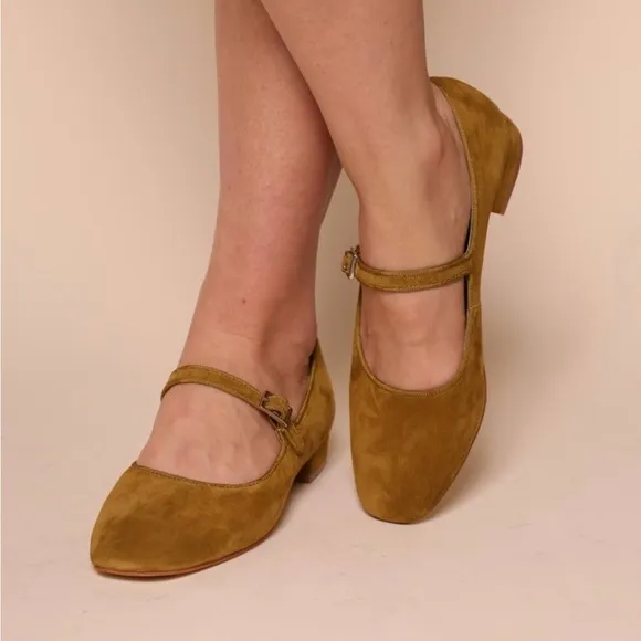 Intentionally Blank NWOB Olive Green Mustard Suede Kemp Mary Jane Shoes 8