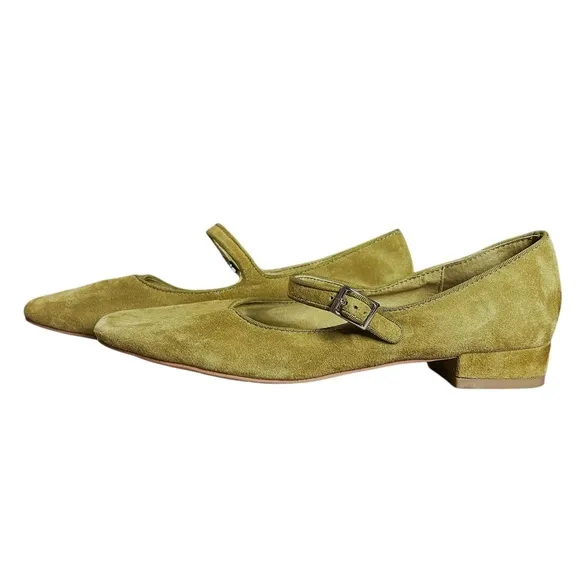 Intentionally Blank NWOB Olive Green Mustard Suede Kemp Mary Jane Shoes 8