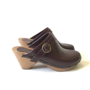 Isabel Marant Titya Clogs Mules Shoes Womens 41 11 Maroon Leather Buckle Detail