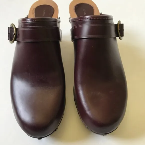 Isabel Marant Titya Clogs Mules Shoes Womens 41 11 Maroon Leather Buckle Detail
