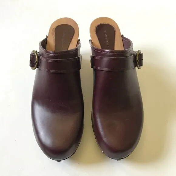 Isabel Marant Titya Clogs Mules Shoes Womens 41 11 Maroon Leather Buckle Detail