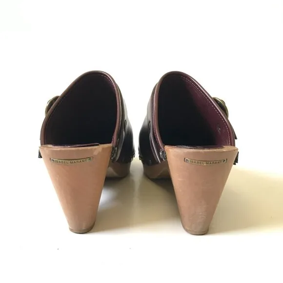 Isabel Marant Titya Clogs Mules Shoes Womens 41 11 Maroon Leather Buckle Detail
