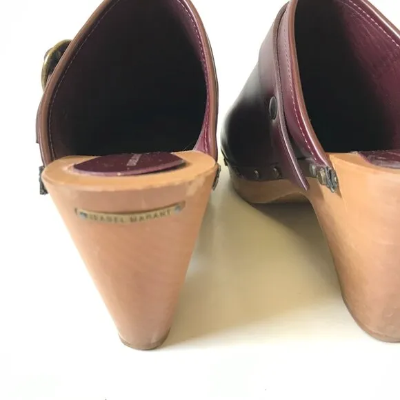Isabel Marant Titya Clogs Mules Shoes Womens 41 11 Maroon Leather Buckle Detail
