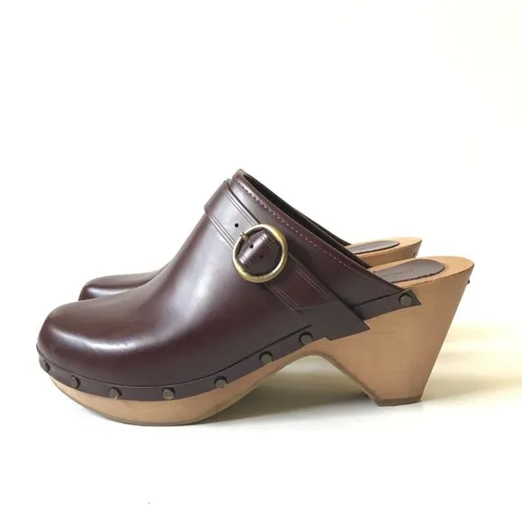 Isabel Marant Titya Clogs Mules Shoes Womens 41 11 Maroon Leather Buckle Detail
