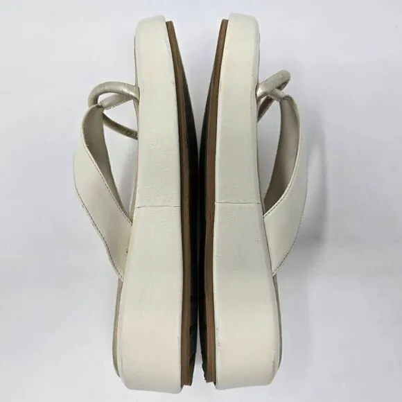 ITALEAU ZABRI CREAM GOLD LEATHER PLATFORM FLIP FLOP SANDALS WOMENS SIZE 9 US
