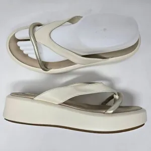 ITALEAU ZABRI CREAM GOLD LEATHER PLATFORM FLIP FLOP SANDALS WOMENS SIZE 9 US
