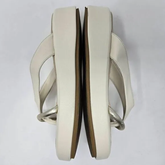ITALEAU ZABRI CREAM GOLD LEATHER PLATFORM FLIP FLOP SANDALS WOMENS SIZE 9 US
