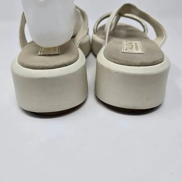 ITALEAU ZABRI CREAM GOLD LEATHER PLATFORM FLIP FLOP SANDALS WOMENS SIZE 9 US