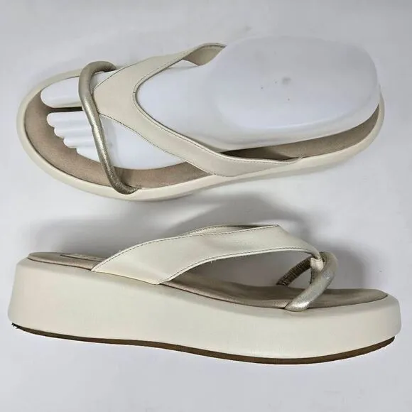 ITALEAU ZABRI CREAM GOLD LEATHER PLATFORM FLIP FLOP SANDALS WOMENS SIZE 9 US