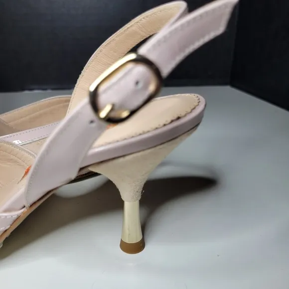 Italian 🇮🇹 D. Lacquaniti Women's Pink Mia 36 Leather Slingback Spool Heels