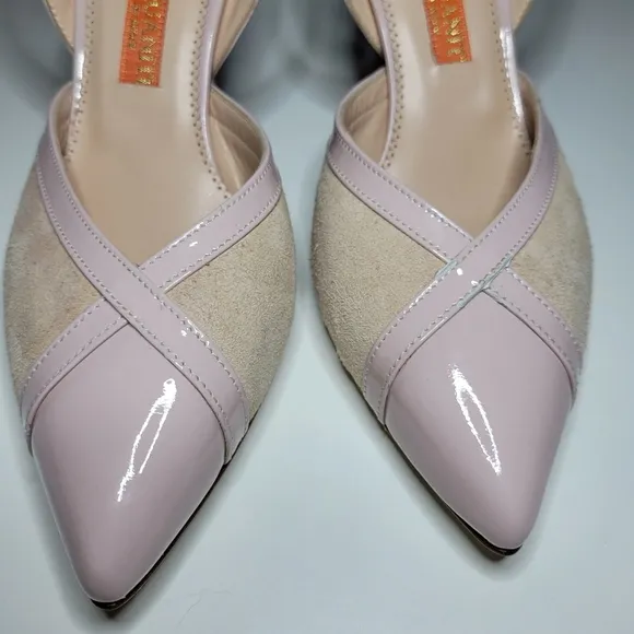 Italian 🇮🇹 D. Lacquaniti Women's Pink Mia 36 Leather Slingback Spool Heels