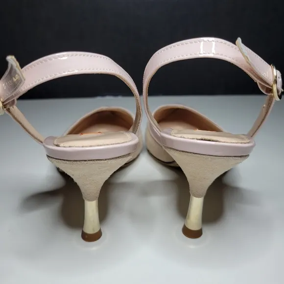 Italian 🇮🇹 D. Lacquaniti Women's Pink Mia 36 Leather Slingback Spool Heels