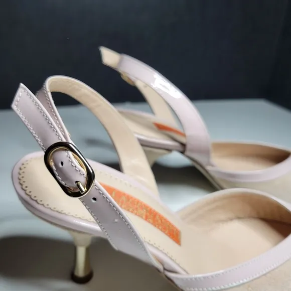 Italian 🇮🇹 D. Lacquaniti Women's Pink Mia 36 Leather Slingback Spool Heels