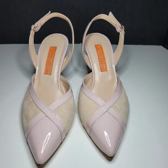 Italian 🇮🇹 D. Lacquaniti Women's Pink Mia 36 Leather Slingback Spool Heels