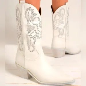 Ivory Cowboy Boots with Rhinestone Detail