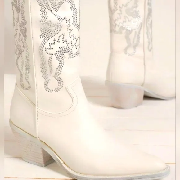 Ivory Cowboy Boots with Rhinestone Detail