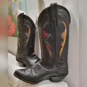 J Chishom Vintage Snake Cowboy Boots with Multicolor Inlay Size 7