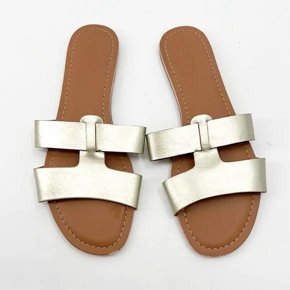 J Crew Beachside Slide Sandals Boho Beachy Shoes Size 8 Metallic Gold AW590