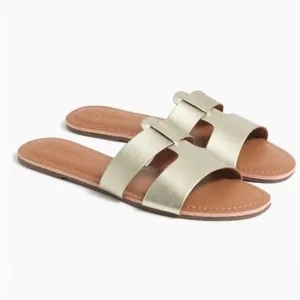 J Crew Beachside Slide Sandals Boho Beachy Shoes Size 8 Metallic Gold AW590
