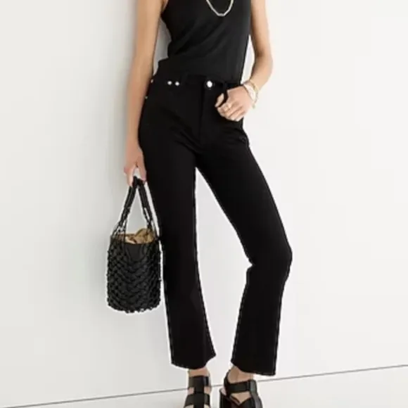 J. Crew Black Denim Demi Boot Crop Jean Size 25 Mid Rise