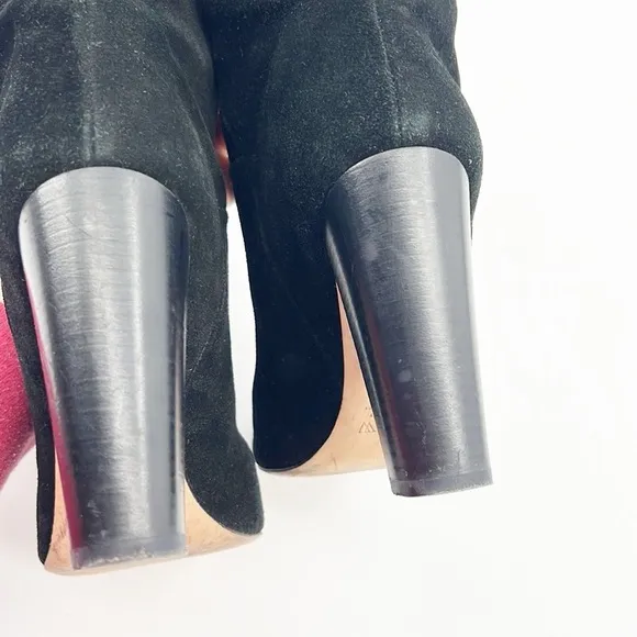 J Crew Bryce Suede Pull-On Knee High Heeled Boots Black size 7 Made in Italy