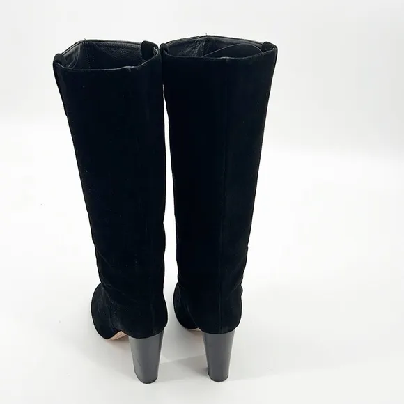 J Crew Bryce Suede Pull-On Knee High Heeled Boots Black size 7 Made in Italy