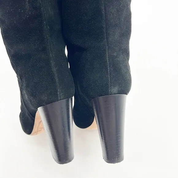 J Crew Bryce Suede Pull-On Knee High Heeled Boots Black size 7 Made in Italy