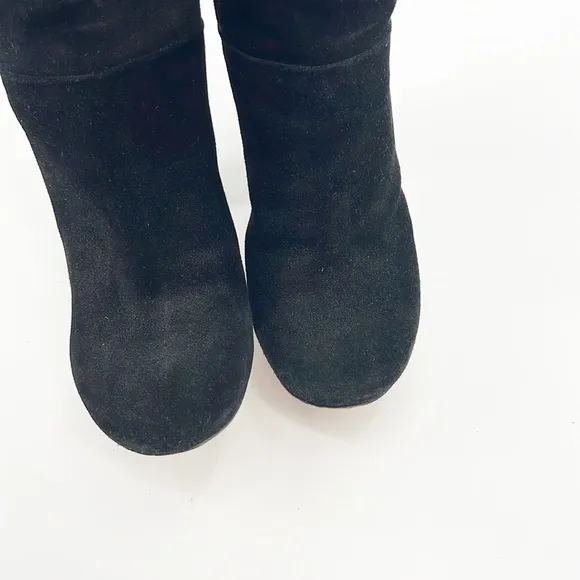 J Crew Bryce Suede Pull-On Knee High Heeled Boots Black size 7 Made in Italy