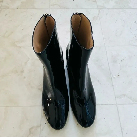 J. Crew Made in Italy Black Patent Leather Block Heels Ankle Boots size 7