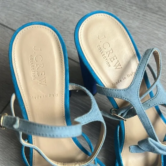 J Crew Stella Blue colorblock bow detail suede block Heels size 9.5