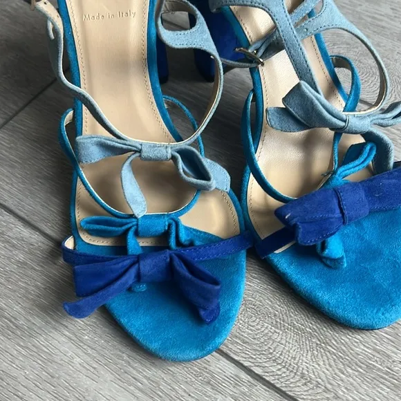 J Crew Stella Blue colorblock bow detail suede block Heels size 9.5