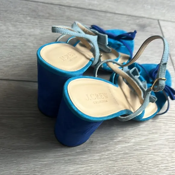 J Crew Stella Blue colorblock bow detail suede block Heels size 9.5