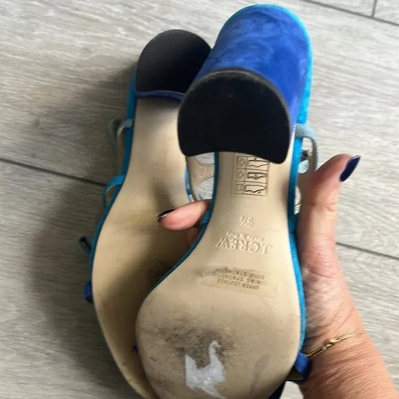 J Crew Stella Blue colorblock bow detail suede block Heels size 9.5