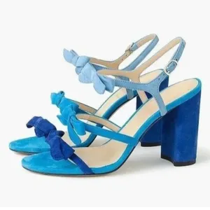 J Crew Stella Blue colorblock bow detail suede block Heels size 9.5