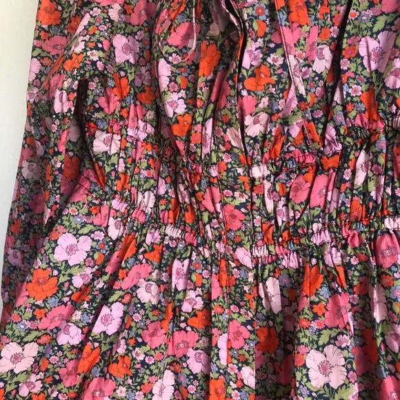 J. Crew x Liberty pink floral ruched mini dress. Size 10. NWT milkmaid vibes