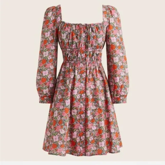 J. Crew x Liberty pink floral ruched mini dress. Size 10. NWT milkmaid vibes