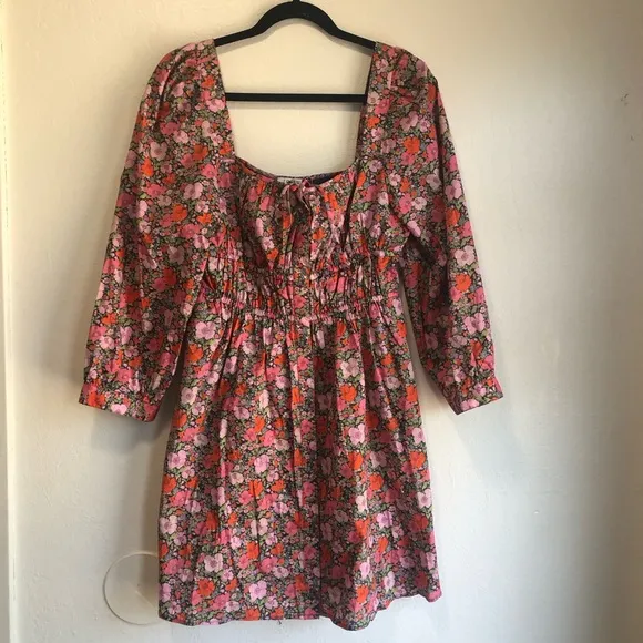 J. Crew x Liberty pink floral ruched mini dress. Size 10. NWT milkmaid vibes