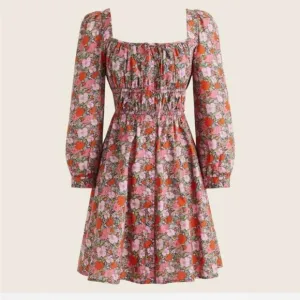 J. Crew x Liberty pink floral ruched mini dress. Size 10. NWT milkmaid vibes