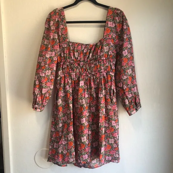 J. Crew x Liberty pink floral ruched mini dress. Size 10. NWT milkmaid vibes