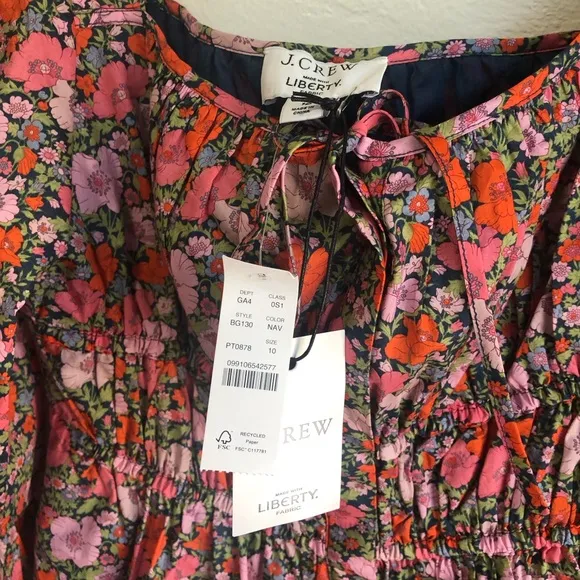 J. Crew x Liberty pink floral ruched mini dress. Size 10. NWT milkmaid vibes