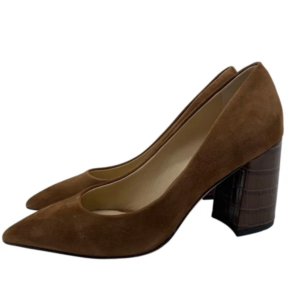 J. McLaughlin Womens Shoes Beatrice Suede Pumps 7.5 Brown Leather Feminine Chic