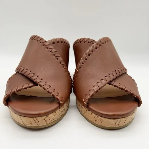 JACK ROGERS Sloane Mocha Leather Cork Wedge Criss Cross Sandals Women’s 6.5