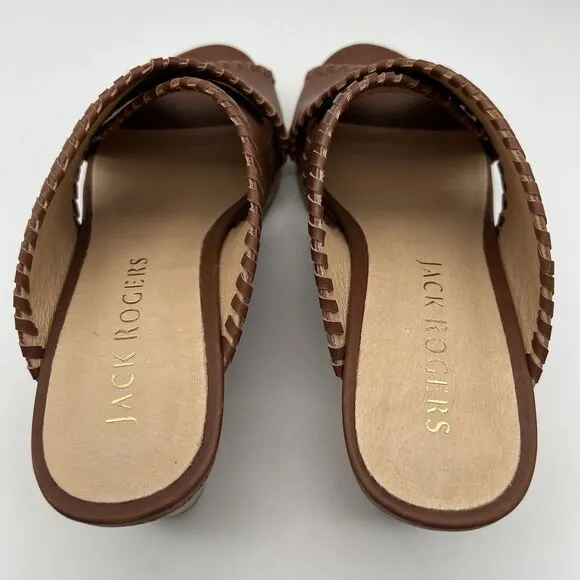 JACK ROGERS Sloane Mocha Leather Cork Wedge Criss Cross Sandals Women’s 6.5