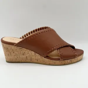 JACK ROGERS Sloane Mocha Leather Cork Wedge Criss Cross Sandals Women’s 6.5