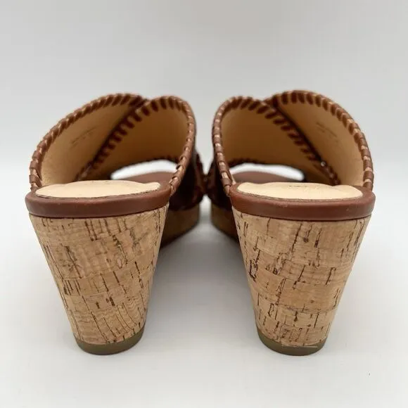 JACK ROGERS Sloane Mocha Leather Cork Wedge Criss Cross Sandals Women’s 6.5