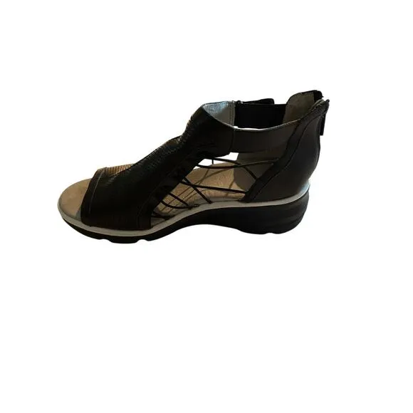 Jambu - Naomi Leather Wedge Black Sandals - Size 11