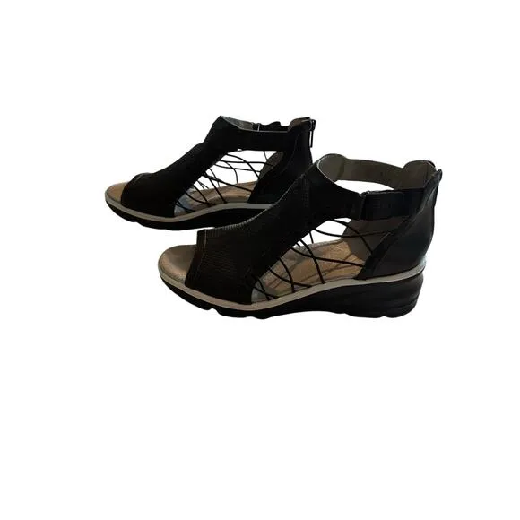 Jambu - Naomi Leather Wedge Black Sandals - Size 11