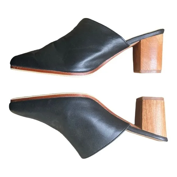 James Smith Le Point Black Leather Mule Slide NWOT
