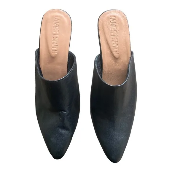 James Smith Le Point Black Leather Mule Slide NWOT